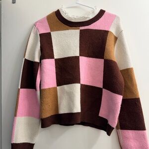 Anthropologie Color Block Sweater - Pink, Brown, Cream